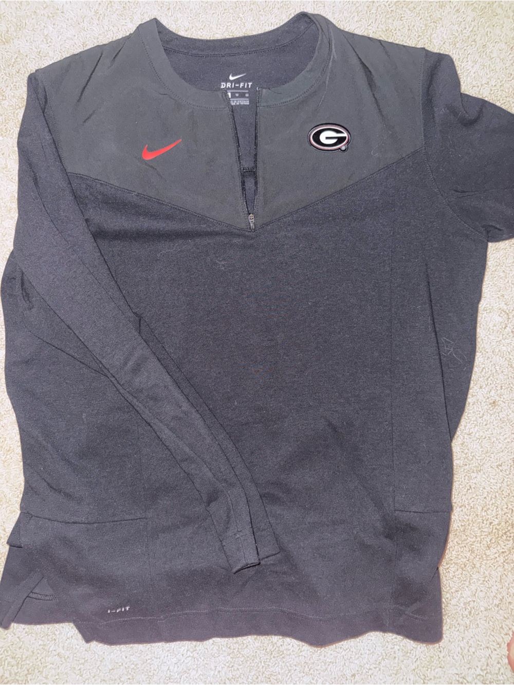 Nike Black Quarter-Zip Pullover with Red Swoosh and Team Patch